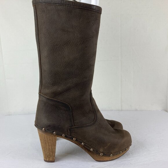 Sanita Womens sz 8 eu 39 Brown Leather Block Heel Mid Calf Studded Boots - Picture 5 of 9